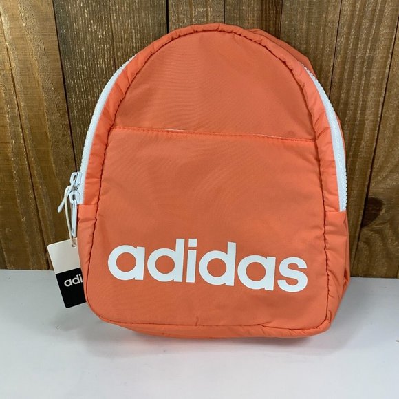 Adidas Core Mini Backpack Coral Peach Orange White Logo Zip Up Bag
